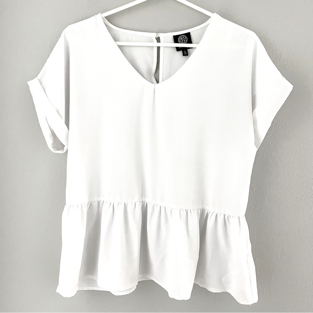 Bobeau Short Sleeve V-Neck Peplum Blouse
